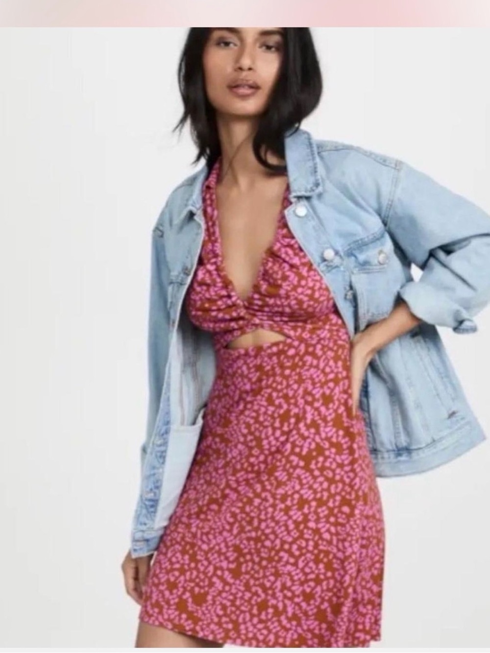 Free People Pink Floral Cutout Mini Dress